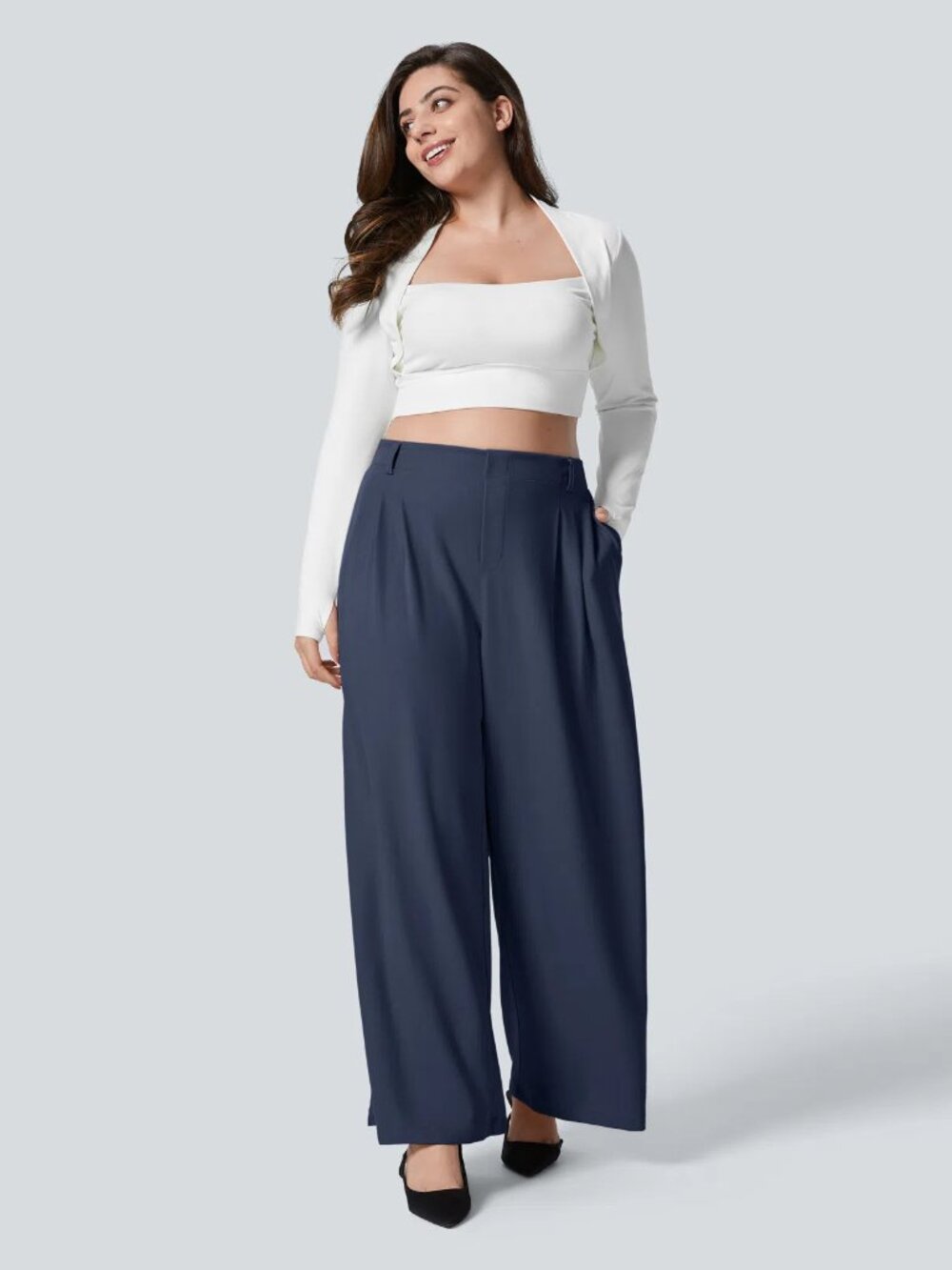 Halara 1X Harbor Ink Flex High Waisted Wide Leg Waffle Work Pant 50% off